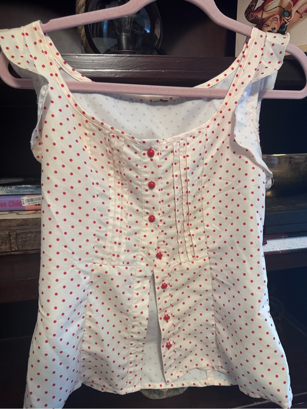 Women’s Cream Tank Top with Red Polka Dots